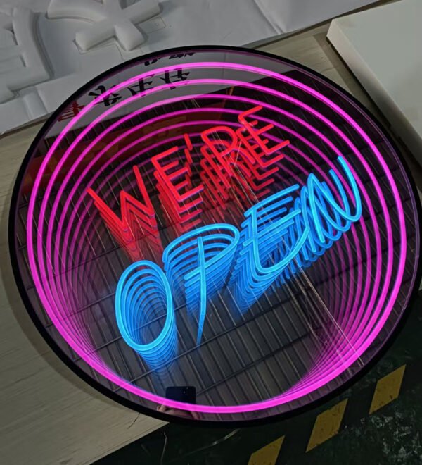 signage led lights (1) Outdoor Bar Sign Custom Round Infinity Mirror Neon Sign